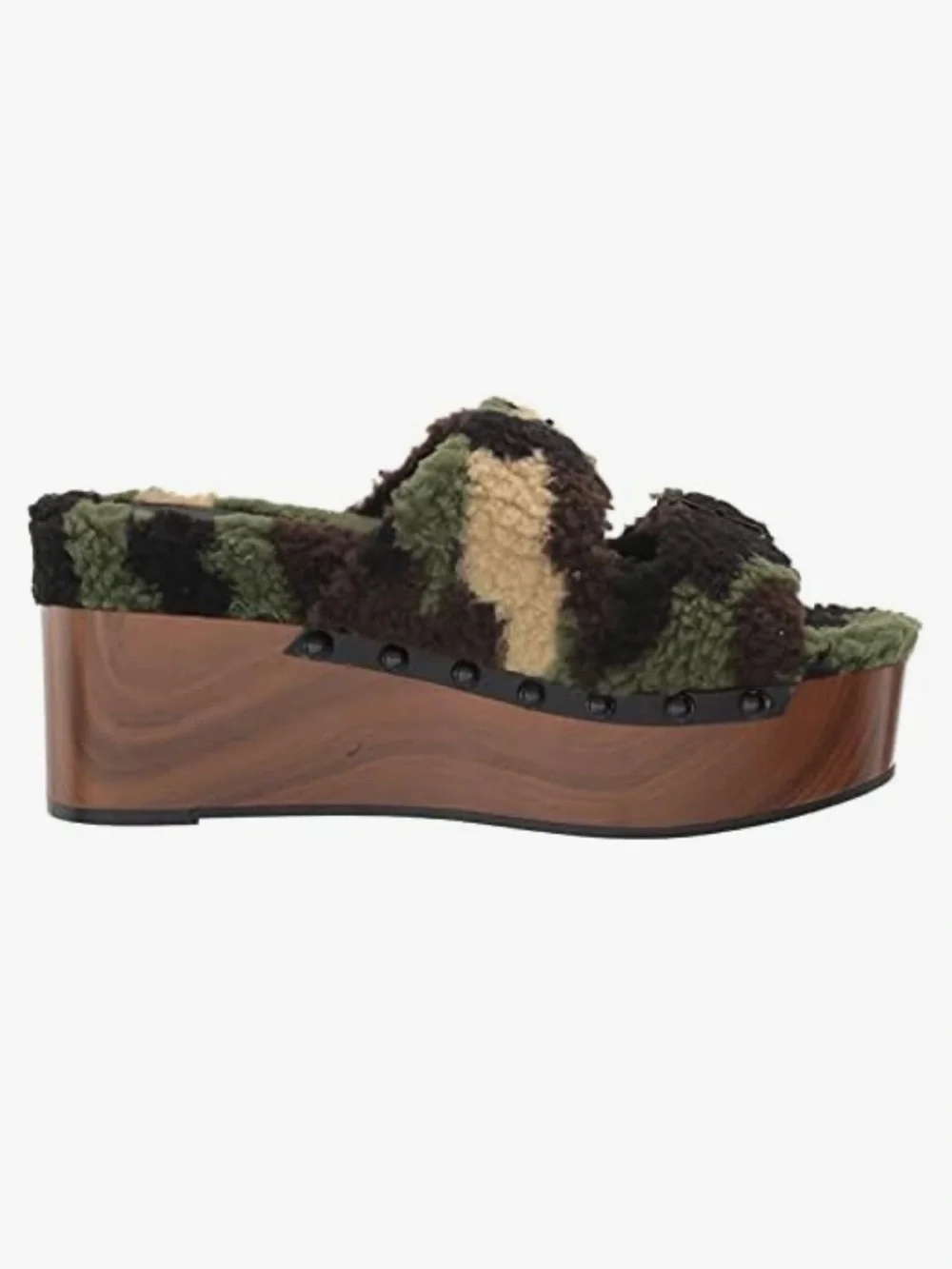 NWOB JESSICA SIMPSON Cyriss Faux Shearling Platform Slide Sandal -Camo